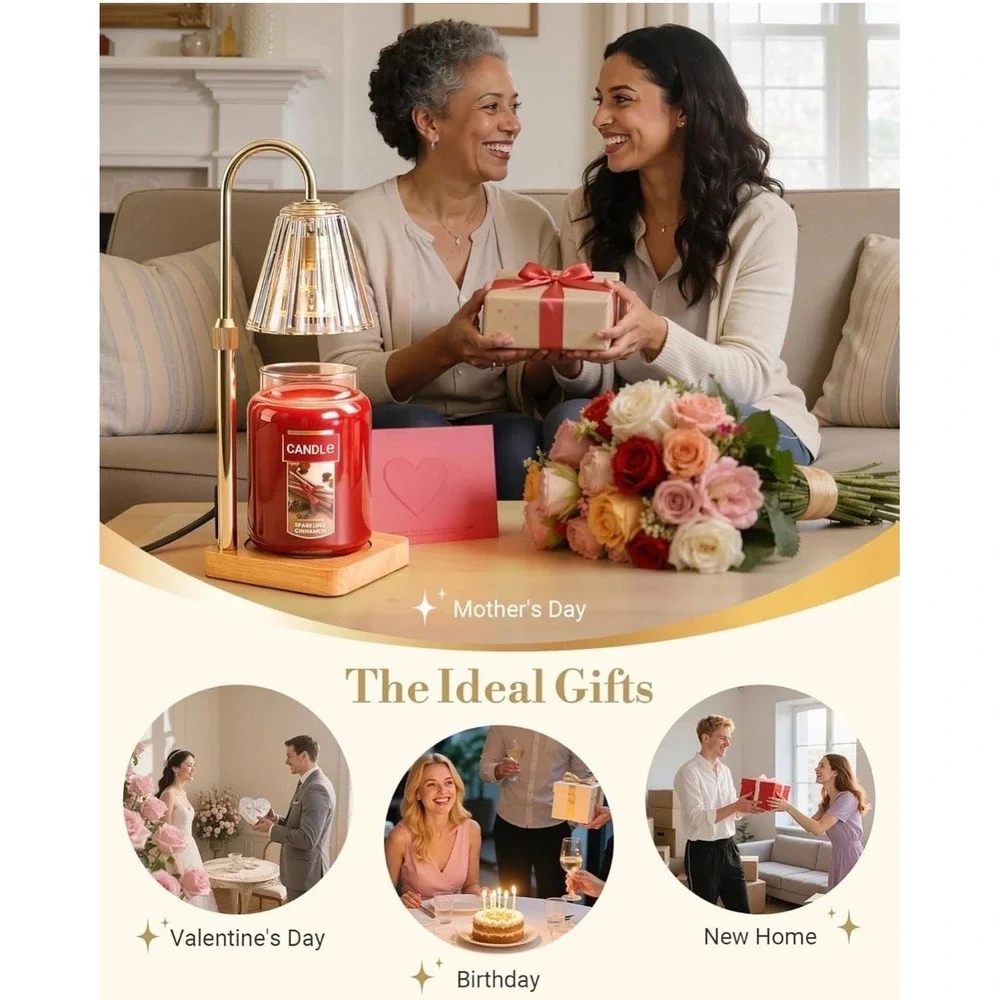 Marycele Adjustable Height Candle Warmer Lamp with Timer and Dimmable Glass Shad